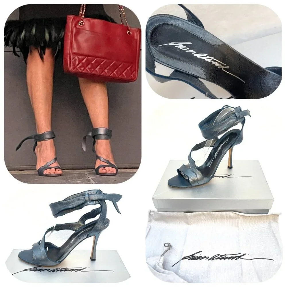 Brian Atwood Platinum Napa Leather Temptation Ankle Strap Heels/Sandals